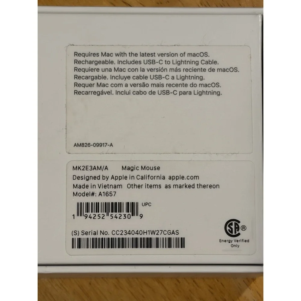 APPLE MAGIC MOUSE WHITE WIRELESS RECHARGEABLE A1657 BOXED